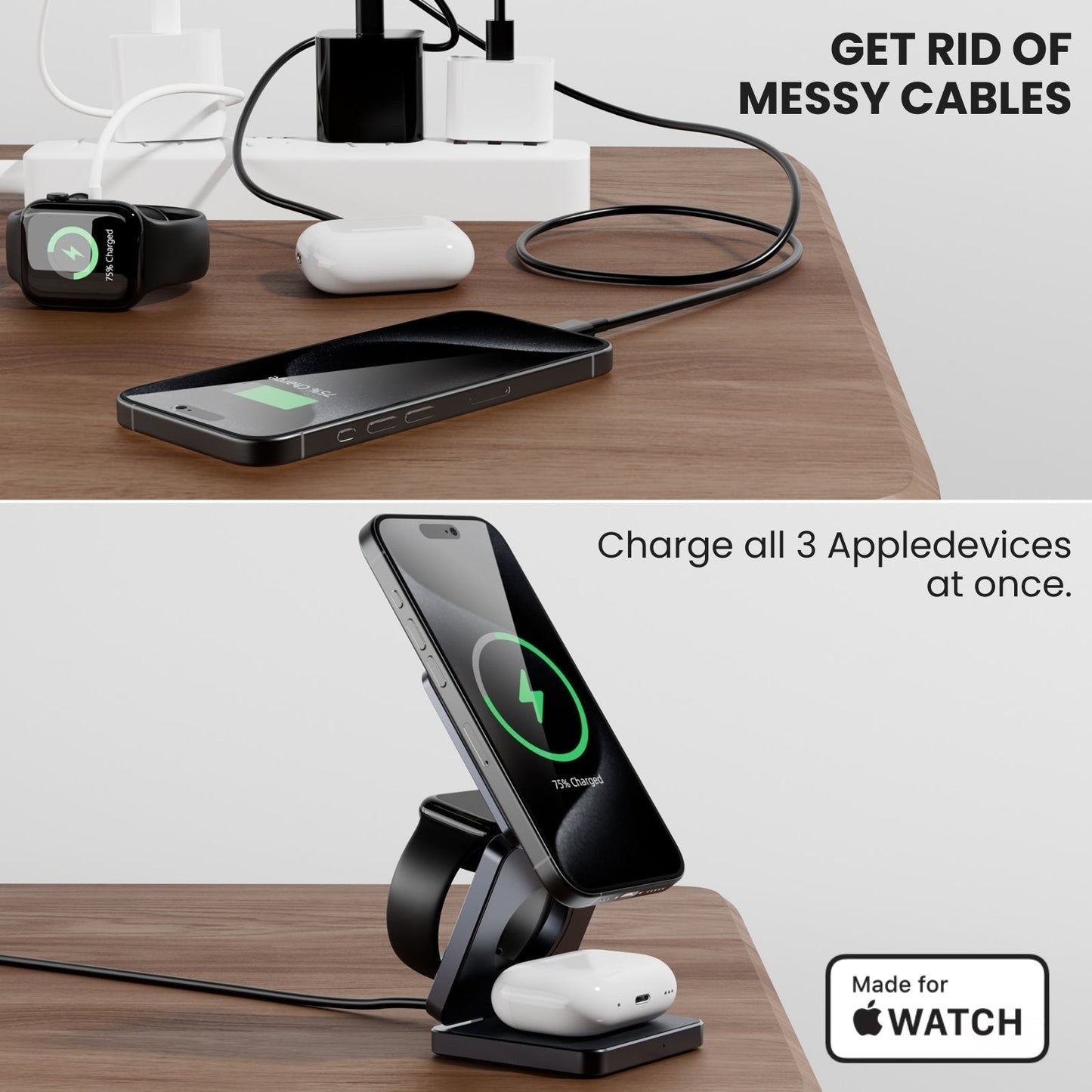 Folding 3-in-1 Wireless Charger Portable Magnetic Suction