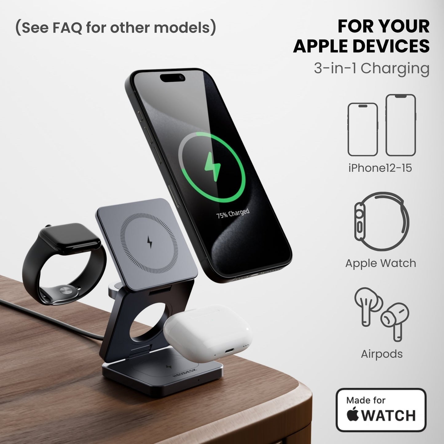 Folding 3-in-1 Wireless Charger Portable Magnetic Suction