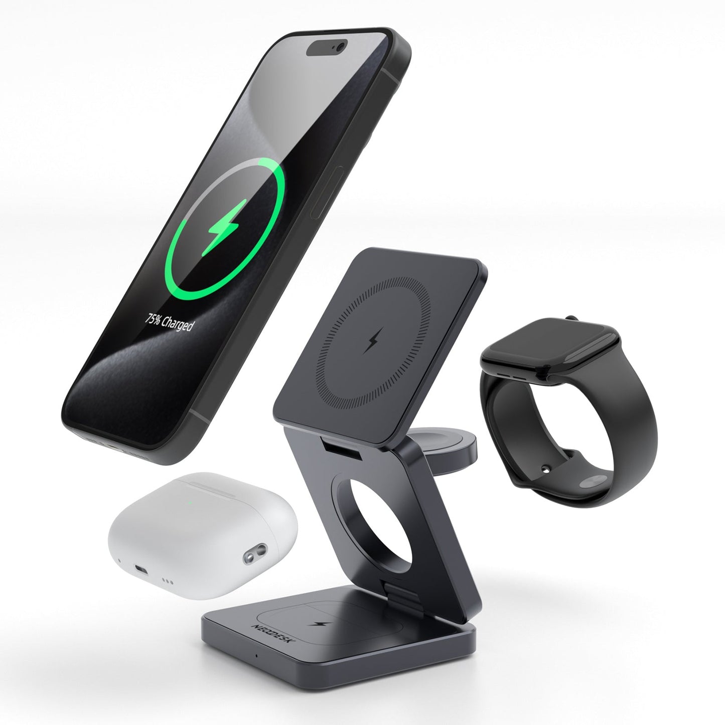 Folding 3-in-1 Wireless Charger Portable Magnetic Suction